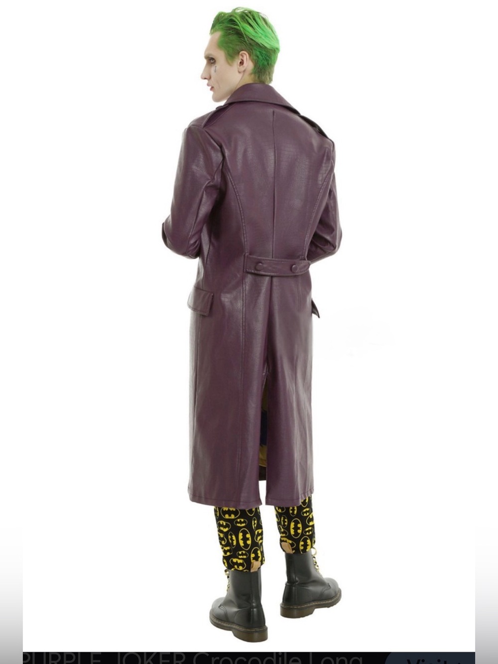 Suicide Squad Joker Purple Faux Leather Trench Coat Size Large